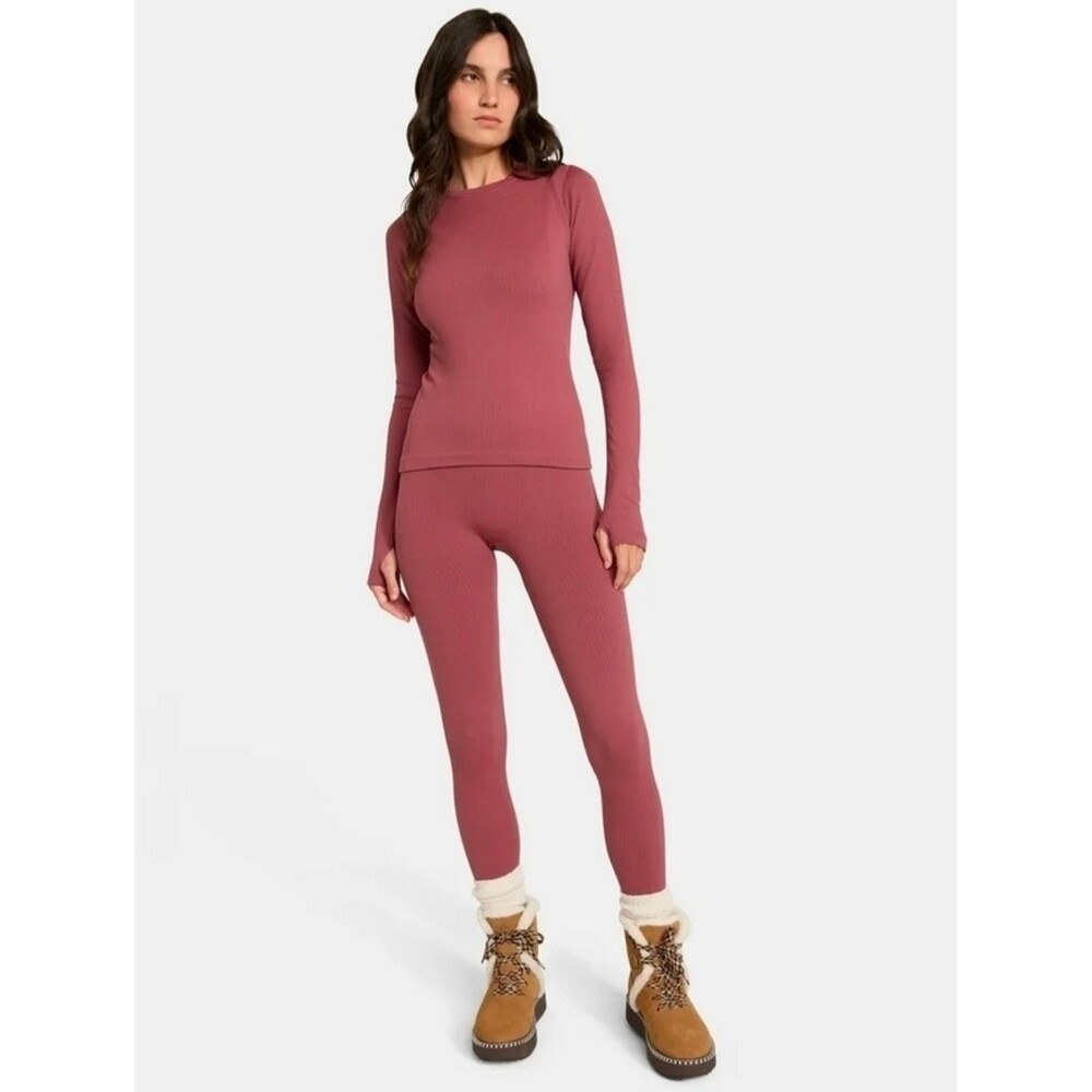 Ozark Trail Women's S Warmer Seamless Ribbed Thermal Set Legging Crew Top Ginger
